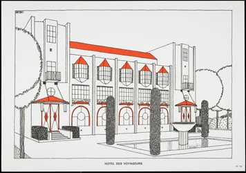 Hotel des Voyageurs, från A Modern City, Ritningar av Rob Mallet-Stevens Architecte, 1987 (publicerad)