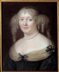 Porträtt av Marie de Rabutin-Chantal (Rabutin Chantal), Marquise de Sevigne dit Madame de Sevigne (1626-1696), kvinna av bokstäver. Bussy-Rabutins slott. Målning av Robert Nanteuil (1623-1678). Karnevalsmuseet.