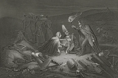 The Battle Field of the Alma, the Night after the Battle, graverad av D.J. Pund