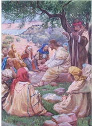 Jesus lär sina lärjungar att be, ur Bibelns bilderbok utgiven av Thomas Nelson, ca 1950