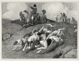 Jaktscen (litho)