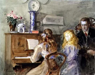 Konstnärens barn runt pianot