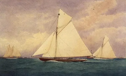 Racingbåten "Niagara" i Solent, Hurst Point bortom