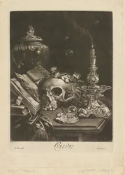Vanitas stilleben, ca 1685-88 (mezzotint med burinarbete)