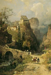 Gorge och eremitage i San Romedio nära Val di Non