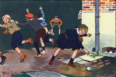 Kula mot väggen. Gravering i "" Vad spelar vi? ”” av E. Weber med akvarellteckningar av Robert Salles (1871-1929). Librairie Garnier Freres, Paris