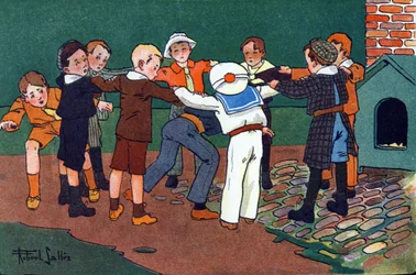 Katt och mus. Gravering i "" Vad spelar vi? ”” av E. Weber med akvarellteckningar av Robert Salles (1871-1929). Librairie Garnier Freres, Paris
