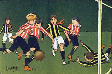 Fotboll. Gravering i "" Vad spelar vi? ”” av E. Weber med akvarellteckningar av Robert Salles (1871-1929). Librairie Garnier Freres, Paris
