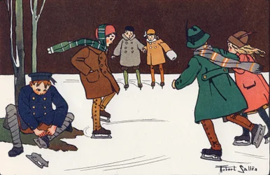 Skridskoåkning. Gravering i "" Vad spelar vi? ”” av E. Weber med akvarellteckningar av Robert Salles (1871-1929). Librairie Garnier Freres, Paris
