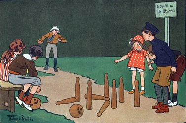 Bowlinghallen. Gravering i "" Vad spelar vi? ”” av E. Weber med akvarellteckningar av Robert Salles (1871-1929). Librairie Garnier Freres, Paris