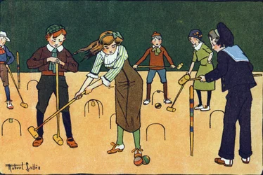 Krocketen. Gravering i "" Vad spelar vi? ”” av E. Weber med akvarellteckningar av Robert Salles (1871-1929). Librairie Garnier Freres, Paris