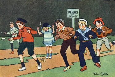 Äggloppet. Gravering i "" Vad spelar vi? ”” av E. Weber med akvarellteckningar av Robert Salles (1871-1929). Librairie Garnier Freres, Paris