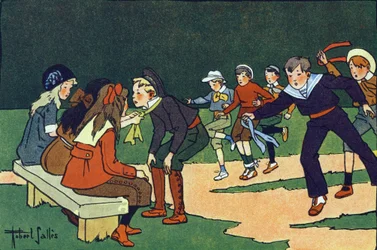 Gymkhana (kurs på provbana med domare). Gravering i "" Vad spelar vi? ”” av E. Weber med akvarellteckningar av Robert Salles (1871-1929). Librairie Garnier Freres, Paris
