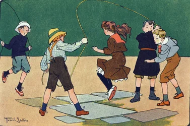 Hoppet har repet. Gravering i "" Vad spelar vi? ”” av E. Weber med akvarellteckningar av Robert Salles (1871-1929). Librairie Garnier Freres, Paris