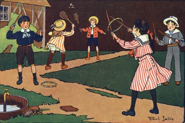 Ratten och gracerna. Gravering i "" Vad spelar vi? ”” av E. Weber med akvarellteckningar av Robert Salles (1871-1929). Librairie Garnier Freres, Paris