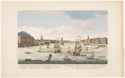 Utsikt över floden Neva i Sankt Petersburg, sedd nedströms En perspektivvy av stranden av Neva, när han kommer nerför floden (...) (titel på objektet)
