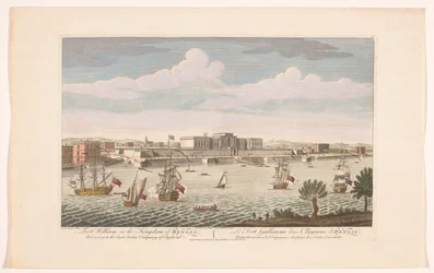 Utsikt över Fort William i Calcutta Fort William i kungariket Bengal. Tillhör East India Company of England (titel på objekt) Settlements of the VOC (serietitel)
