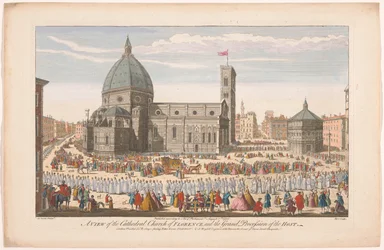 Utsikt över Duomo i Florens med en procession på Corpus Christi En vy över katedralkyrkan i Florens och den stora processionen av värden (titel på objektet) Florence (serietitel)