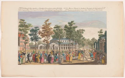 Utsikt över Rotundan i Ranelagh Gardens i London med en maskeradbal i samband med prinsen av Wales födelsedag den 24 maj 1751 En vy av Rotundo, House & Gardens vid Ranelagh, med en exakt representation av jubileumsbalen, som en