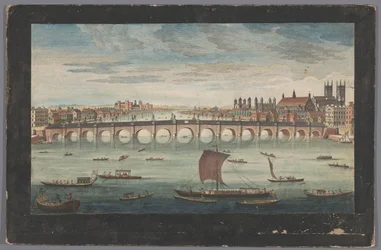 Vy över Westminster Bridge över Themsen i London, sett från norr En sydlig vy av Westminster Bridge (titel på objekt)