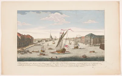Utsikt över floden Neva i Sankt Petersburg, sett mot strömmen En perspektivvy av Nevas gränser, på väg uppför floden (...) (titel på objekt)
