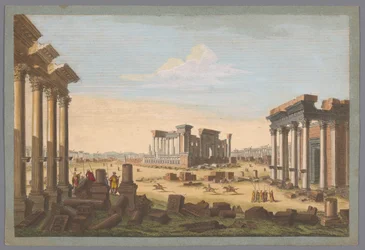 Utsikt över ruinerna av monument vid Palmyra sett från nordväst En allmän utsikt över Palmira från nordväst (titel på objekt)