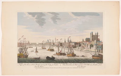 Utsikt över staden London från Themsen Utsikt över Towern, med bron och en del av London. Från floden (titel på objekt) London (serietitel)