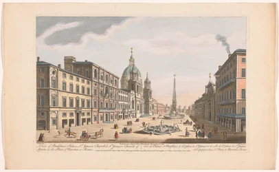 Se på Palazzo Pamphili på Piazza Navona i Rom Utsikt över Panfilius palats, St. Agnus kyrka och St. James kyrka i Spanien på Place of Navona i Rom (titel på objektet) Rom (serietitel)