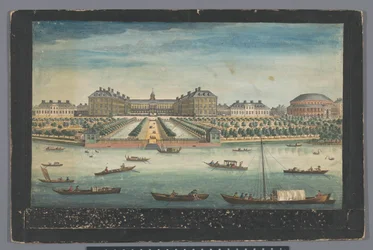 Utsikt över Royal Hospital Chelsea och Rotundan i Ranelagh Gardens i London En vy av Royal Hospital i Chelsea & Rotundan i Ranelaigh Gardens (titel på objekt) London (serietitel)