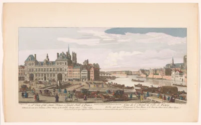 Utsikt över stadshuset och floden Seine i Paris Utsikt över stadshuset eller Guild Hall of Paris (...) (titel på objektet) Paris (serietitel)