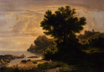 Landskap med familj vid sjön, 1858.