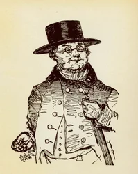 Porträtt av Sir Pickwick, hjälten i romanen "Sir Pickwicks äventyr" av Charles Dickens (1812-1870)