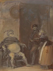 Falstaff med Mistress Quickly och Bardolph