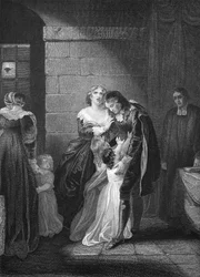 Lord W. Russels sista intervju med sin familj, graverad av A.H. Payne.
