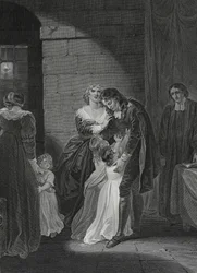 Lord W. Russels sista intervju med sin familj, graverad av George Noble, illustration från David Humes 