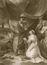 The Surrender of Calais, graverad av A. Smith, illustration från David Humes "The History of England", pub. av R. Bowyer, London, 1812