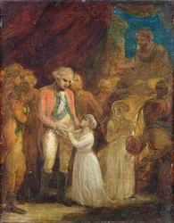 Tipu Sahibs två söner, sultanen av Mysore, överlämnas som gisslan till general Cornwallis (1738-1805), ca 1792 (olja på duk)