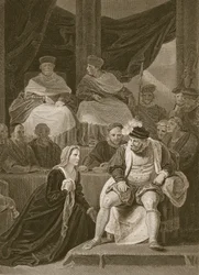 Trial of the Marriage of Henry VIII, graverad av T. Holloway, illustration från David Humes "The History of England", utgiven av R. Bowyer, London, 1812.