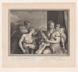 Venus gör en blindduk på Cupido Venus väljer Amors ögon. Venus förblindar Amor (titel på objekt)