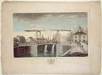 En östlig vy av bron och den nya hamnen i Kingston upon Hull