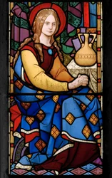 Östra fönsterdetalj, Kristus i Marthas och Marias hus, 1863 (målat glas)