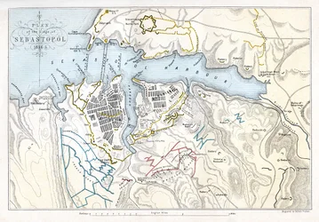 Karta som visar belägringen av Sevastopol, Krimkriget, 1854-1855, 1893.