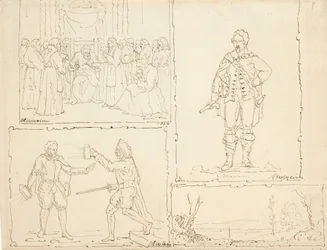 Fyra skisser, 1824 (penna & brunt bläck på bufflagd papper)