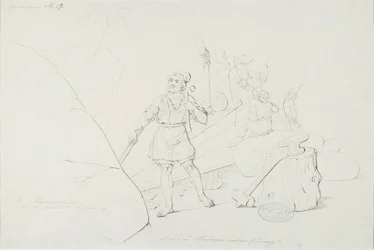 Ilmarinen takoo sampoa ; Originaalipiirustus piirrossarjaan "Kalewala, Finsk National-dikt, framställd i teckningar R.W.Ekman"