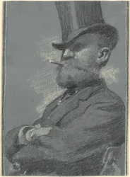 Man i hög hatt, röker en cigarr