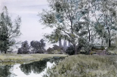 Vid Lesser Stour, östra Kent (akvarell)
