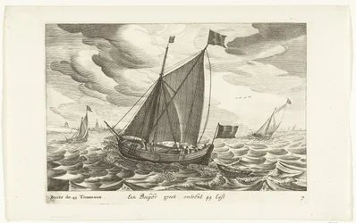 Boeiers Een Boeijer groot om 44 Last / Boïer de 44 Tonneaux (titel på objekt) Hollandse scheepstypen, 1627 (serietitel) Olika fartyg Don ton se sert dans les Unies provinser / Ikoner för olika holländska fartyg vars användning huvudsakligen är i vattnen i