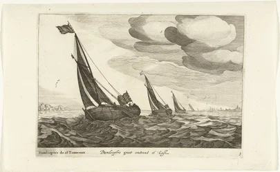 Damloopers Damloopers groot om 16 Last / Damloopers de 16 Tonneaux (titel på objekt) Hollandse scheepstypen, 1627 (serietitel) Olika fartyg Don ton se sert dans les United Provinces / Ikoner för olika holländska fartyg vars användning mestadels är i en