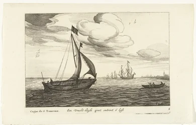Vrachtkagen Een Vracht-kaghe groot om 6 Last / Cague de 6 Tonneaux (titel på objekt) Hollandse scheepstypen, 1627 (serietitel) Olika fartyg Don ton se sert dans les United Provinces / Ikoner för olika holländska fartyg vars användning mestadels är i en