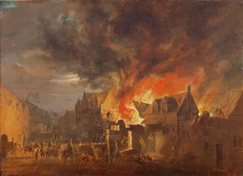 Bryssel i brand, med guvernören ärkehertig Leopold Wilhelm på vakt (olja på duk)